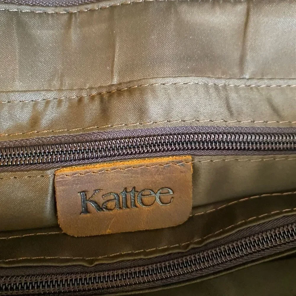 KATTEE Brown‎ Leather Messenger Shoulder Bag Distressed 14.5X3.5X10